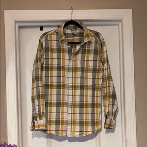 The North Face Men's Yellow and Gray Plaid Cotton Shirt - Large